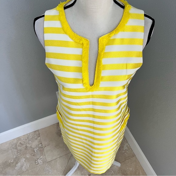 Badgley Mischka Yellow and White Striped Mini Dress - Picture 3 of 15